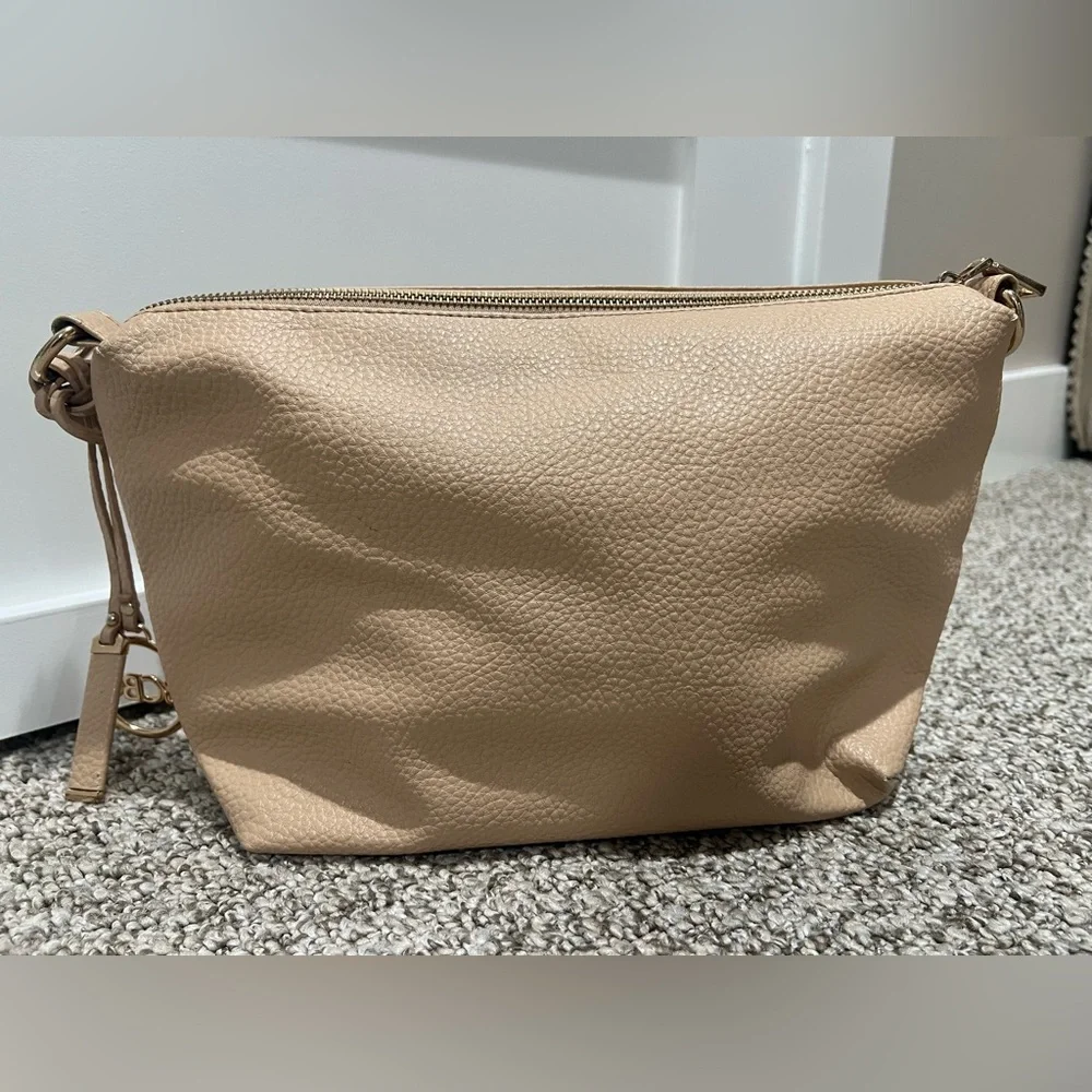 BCBG Paris Beige Bag Insert Organizer Zip Pouch Inner Tote Cosmetic Case
